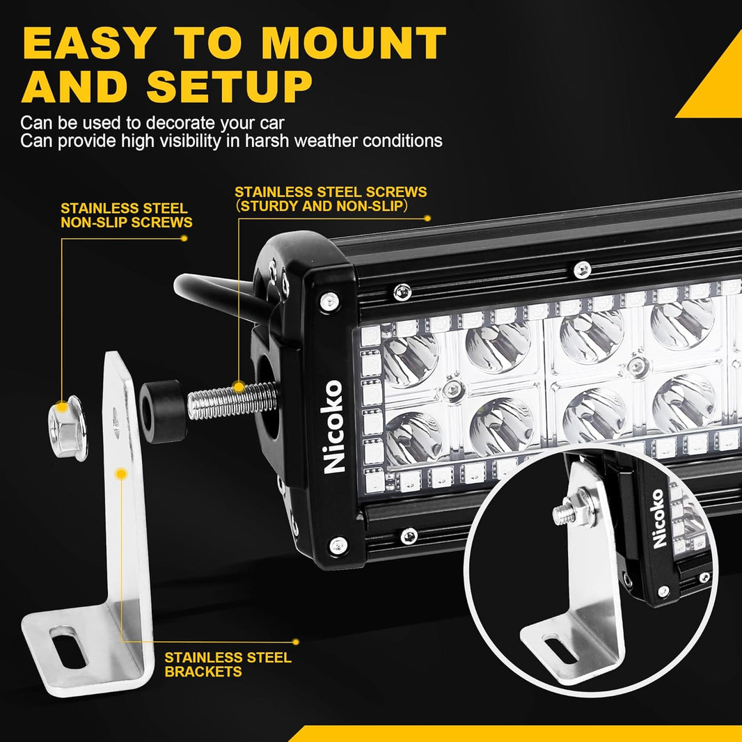 32 Inch 180W 18000LM Curved Double Row Spot Flood LED Light Bar with RGB Halo Ring