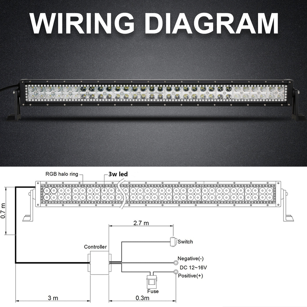 32 Inch 180W 18000LM Straight Double Row Spot Flood LED Light Bar with RGB Halo Ring