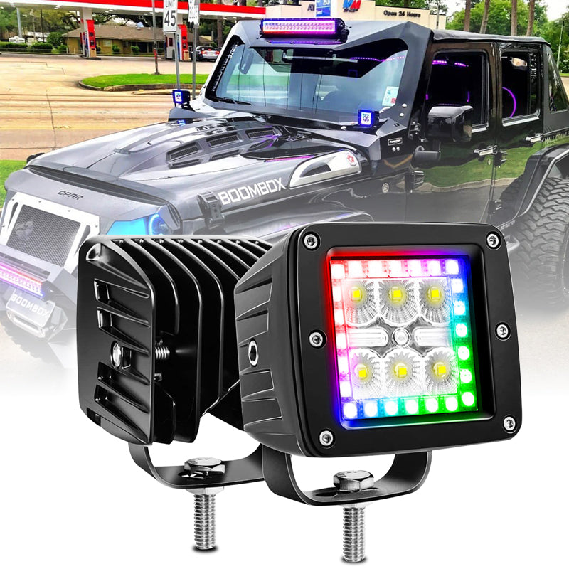 2x 20W 3-Spot Square LED Work Lights - Offroad Fog/DRL For SUV ATV (Cold White, 6500K, Halo)