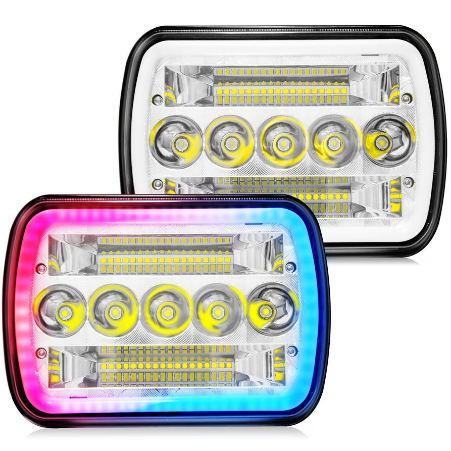 Nicoko H6054 Led Headlights 5x7 7x6 Led Headlamp High and Low Sealed Beam with RGB, Compatible for Jeep Wrangler Cherokee YJ XJ Ford E250 GMC Dodge Toyota Truck Van etc with H4 Plug （2 Pack）
