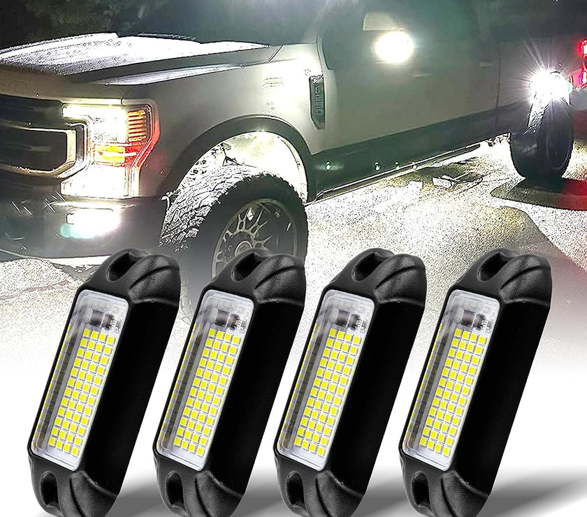 Nicoko 4Pods Pure White 72 LEDs SMD Chips 72w High Power Rock Lights Kit Super Bright White Offroad Car Boat Underglow Lights IP68 Waterproof for Truck SUV UTV ATV RZR