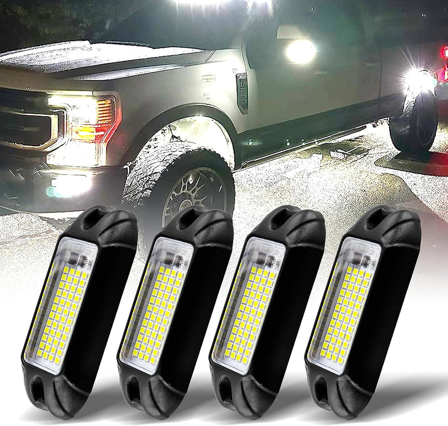 Nicoko 4Pods Pure White 72 LEDs SMD Chips 72w High Power Rock Lights Kit Super Bright White Offroad Car Boat Underglow Lights IP68 Waterproof for Truck SUV UTV ATV RZR