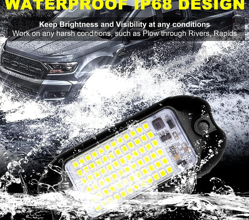 Nicoko 4Pods Pure White 72 LEDs SMD Chips 72w High Power Rock Lights Kit Super Bright White Offroad Car Boat Underglow Lights IP68 Waterproof for Truck SUV UTV ATV RZR