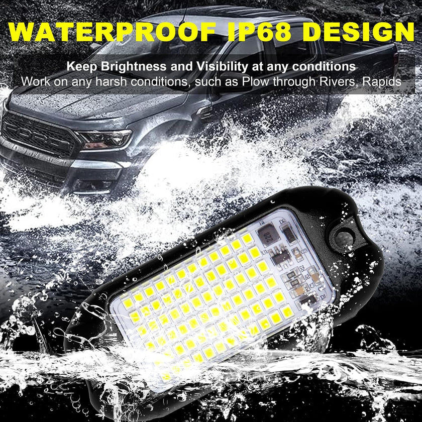 Nicoko 4Pods Pure White 72 LEDs SMD Chips 72w High Power Rock Lights Kit Super Bright White Offroad Car Boat Underglow Lights IP68 Waterproof for Truck SUV UTV ATV RZR