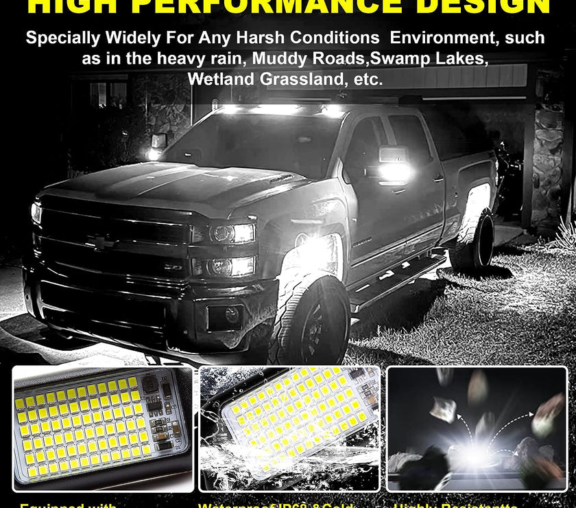 Nicoko 4Pods Pure White 72 LEDs SMD Chips 72w High Power Rock Lights Kit Super Bright White Offroad Car Boat Underglow Lights IP68 Waterproof for Truck SUV UTV ATV RZR