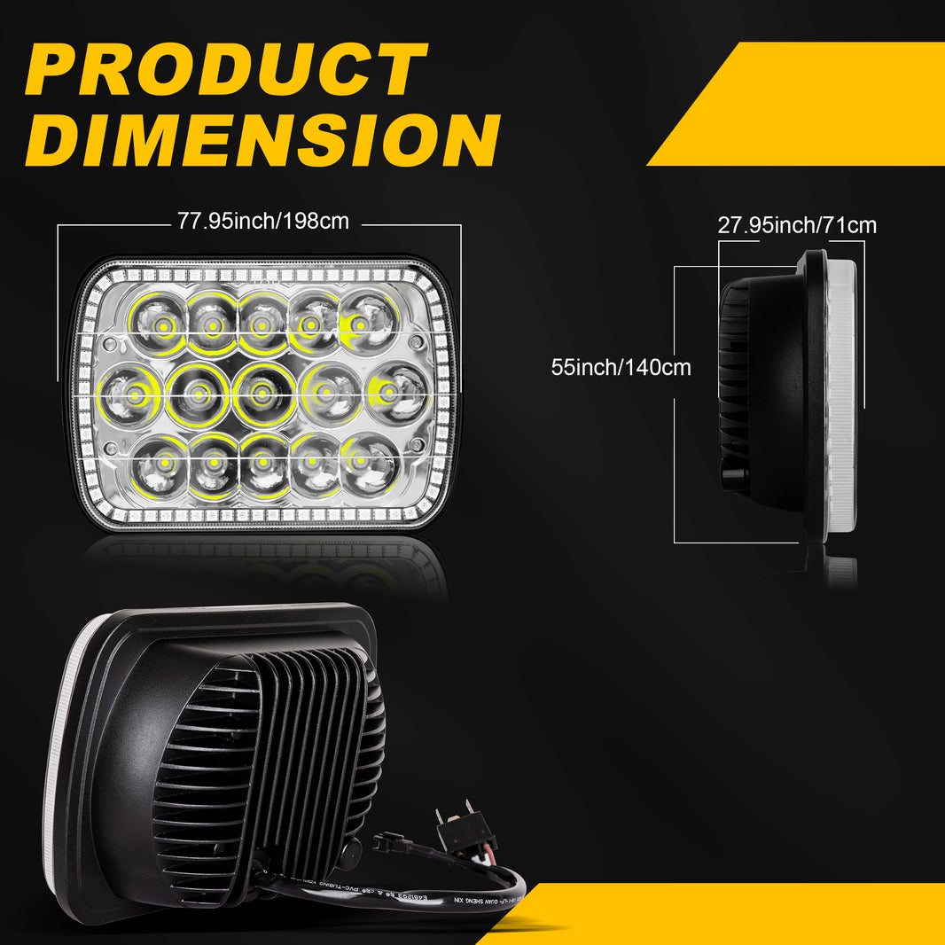 Nicoko 45w 7x6 RGB Chasing Headlights ,5x7 Led headlights High/Low Beam with Bluetooth Music &Remote control