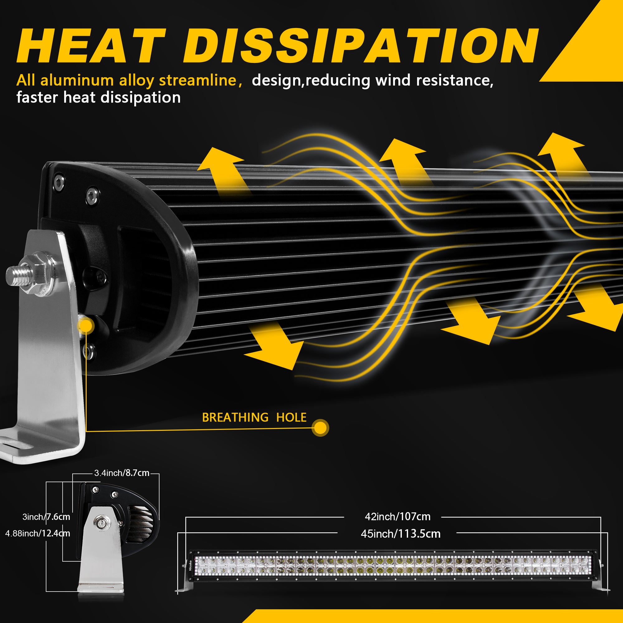 42 Inch 240W 24000LM Straight Double Row Spot Flood LED