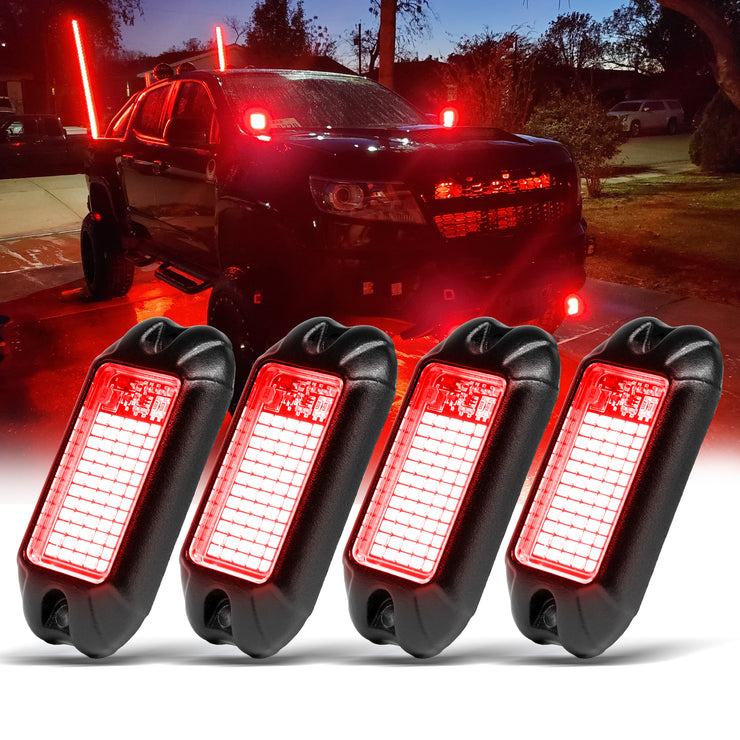 Nicoko 4Pods PureRed 72 LEDs SMD Chips 72w High Power Rock Lights Kit Super Bright Red Offroad Car Boat Underglow Lights IP68 Waterproof for Truck SUV UTV ATV RZR