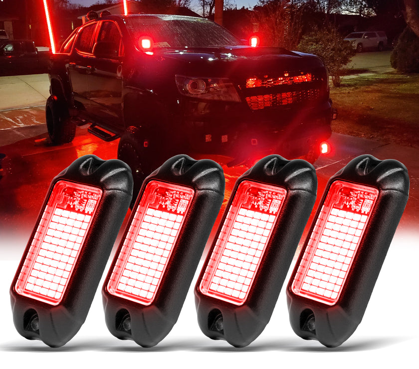 Nicoko 4Pods PureRed 72 LEDs SMD Chips 72w High Power Rock Lights Kit Super Bright Red Offroad Car Boat Underglow Lights IP68 Waterproof for Truck SUV UTV ATV RZR