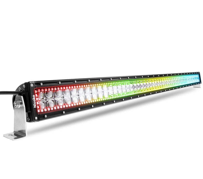 52 Inch 300W 30000LM Straight Double Row Spot Flood LED Light Bar with RGB Halo Ring