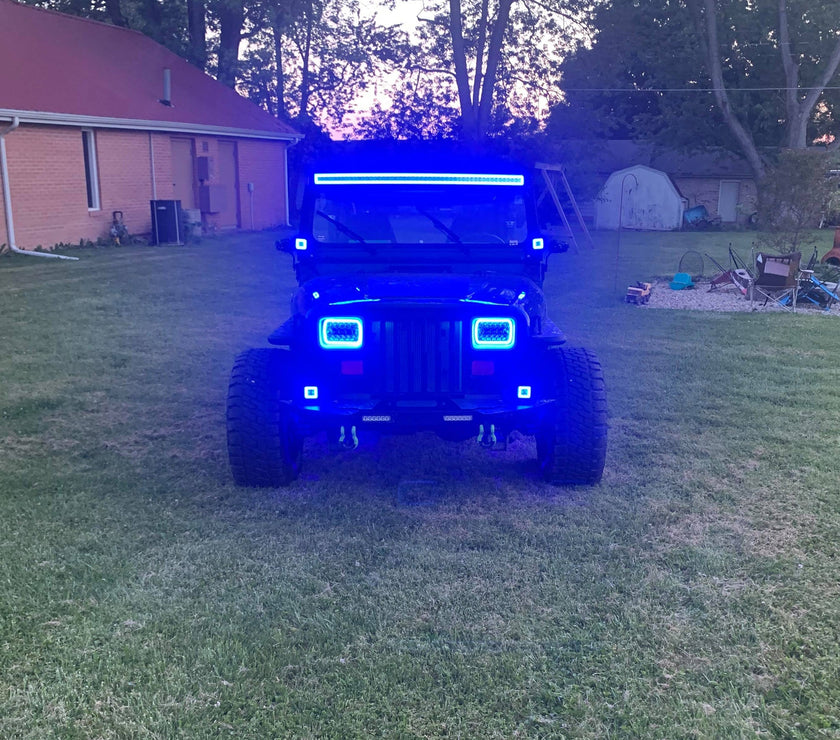 Nicoko Bluetooth 52inch 300w straight white housing  Led Light Bar with Chasing RGB halo ring, Multicolor Changing w/wireless Spot Flood Combo Beam free wiring harness for Off road Truck cars UTV ATV RZR