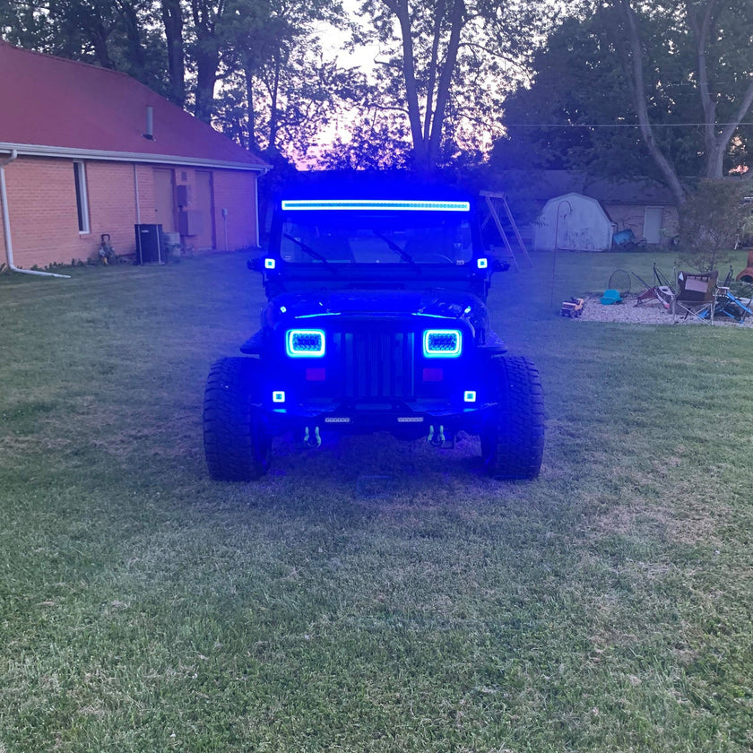 Nicoko Bluetooth 52inch 300w straight white housing  Led Light Bar with Chasing RGB halo ring, Multicolor Changing w/wireless Spot Flood Combo Beam free wiring harness for Off road Truck cars UTV ATV RZR