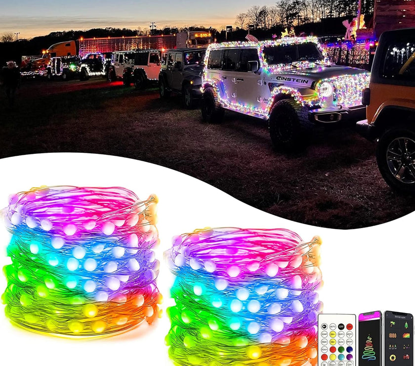 Nicoko LED RV Twinkle Fairy Lights DC 12V Color Changing RV& Campers Exterior RV Awning Lights App&Remote Control - 4x16.4 Ft Smart Led Christmas String Parade Lights Music Sync for Jeep Truck SUV