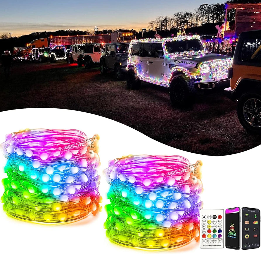 Nicoko LED RV Twinkle Fairy Lights DC 12V Color Changing RV& Campers Exterior RV Awning Lights App&Remote Control - 4x16.4 Ft Smart Led Christmas String Parade Lights Music Sync for Jeep Truck SUV