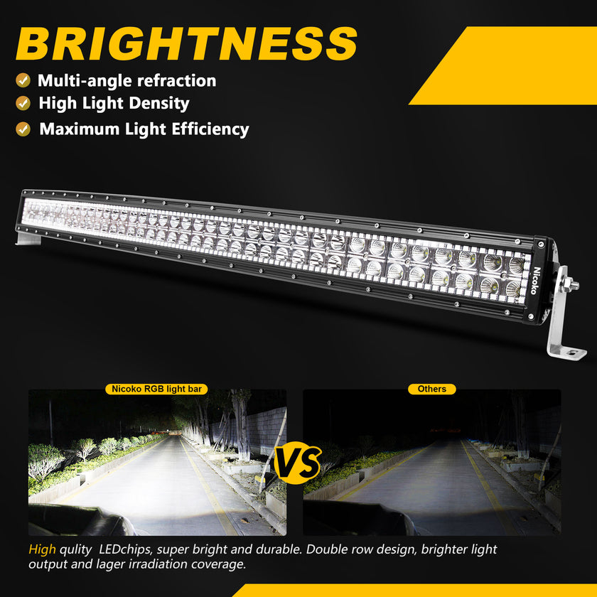 42 Inch 240W 24000LM Curved Double Row Spot Flood LED Light Bar with RGB Halo Ring