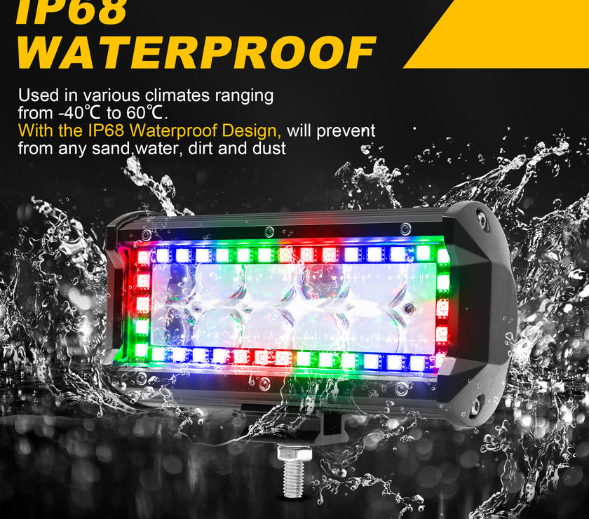 Nicoko 7 inch 36w Led Light Bar with Chasing RGB Halo Bluetooth&Remote Controlled Over 200Flashing Modes for Driving Fog Lamp Offroad SUV ATV Truck Boat Pack 4