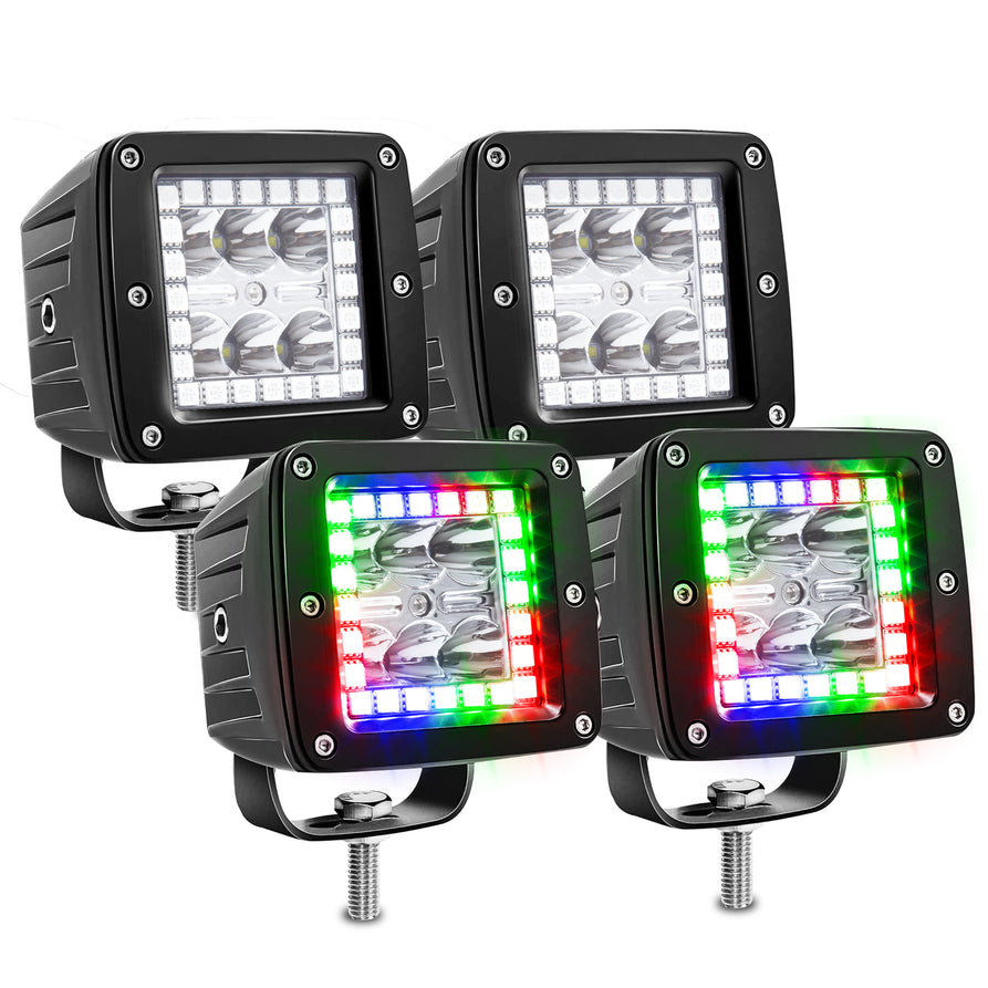 Nicoko 3 Inch 18w RGB led Works Light Offroad Lights Square pods Pack 4