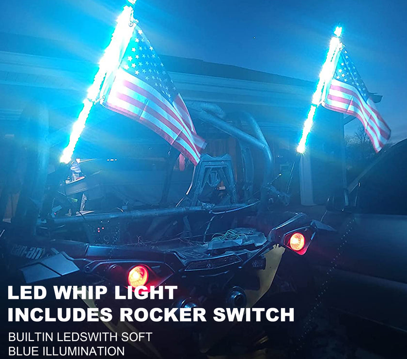 1set 2PC 3FT RGB 16million Colors bluetooth app & RF Remote Control LED Whip Light w/ Flag