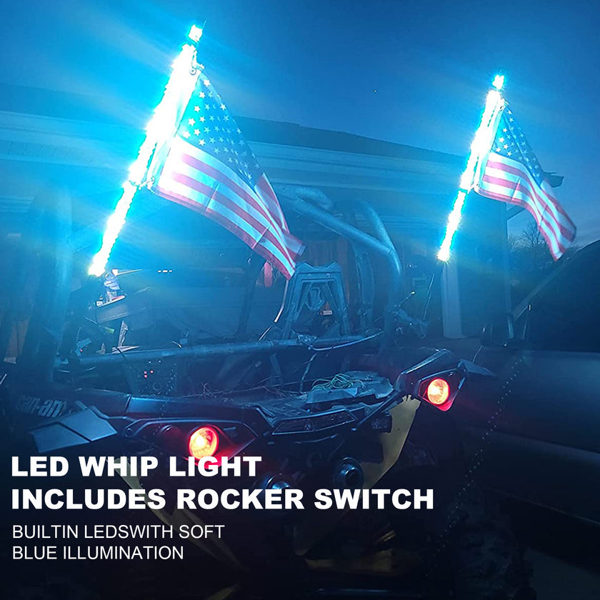 1set 2PC 3FT RGB 16million Colors bluetooth app & RF Remote Control LED Whip Light w/ Flag