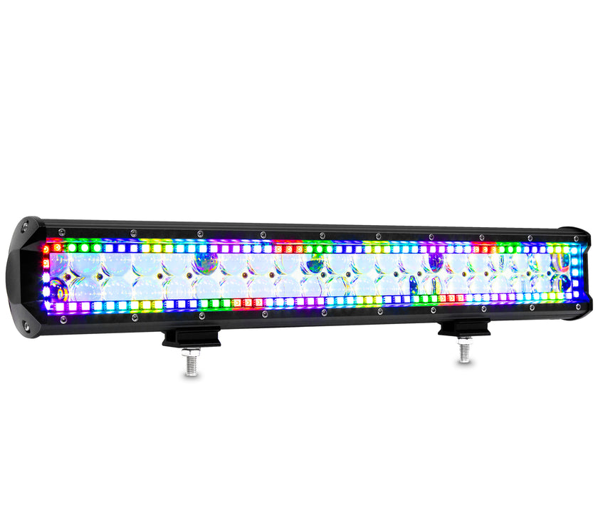 20 Inch 126W 12600LM Straight Double Row Spot Flood LED Light Bar with RGB Halo Ring