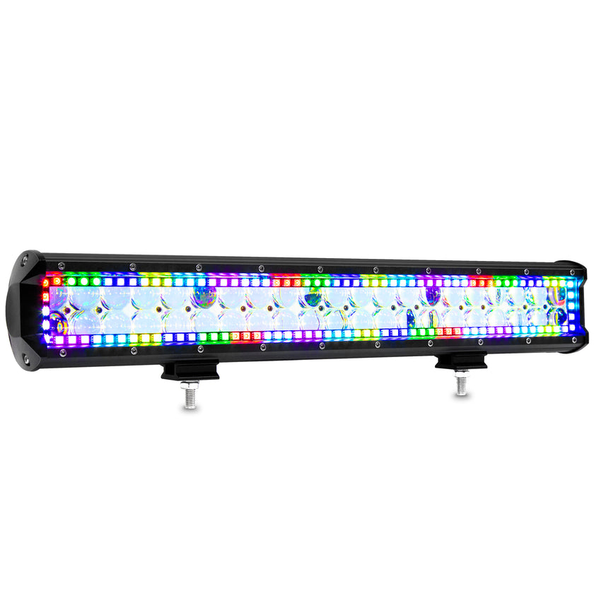 20 Inch 126W 12600LM Straight Double Row Spot Flood LED Light Bar with RGB Halo Ring