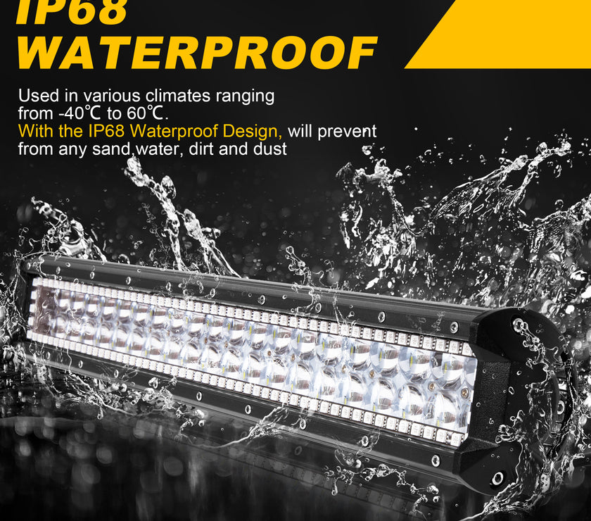 20 Inch 126W 12600LM Straight Double Row Spot Flood LED Light Bar with RGB Halo Ring