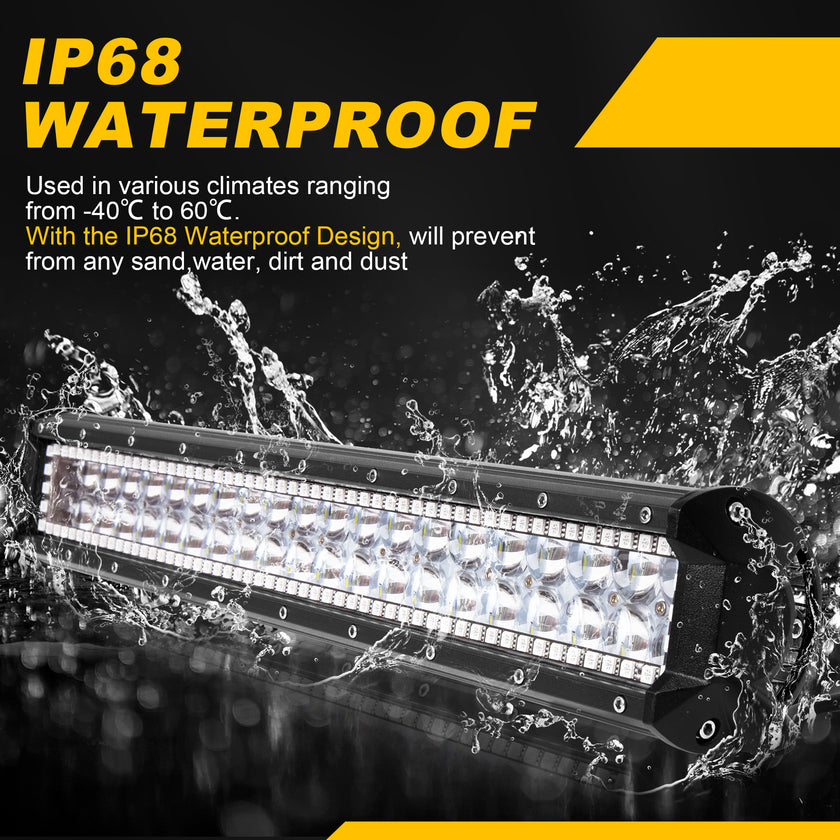 20 Inch 126W 12600LM Straight Double Row Spot Flood LED Light Bar with RGB Halo Ring