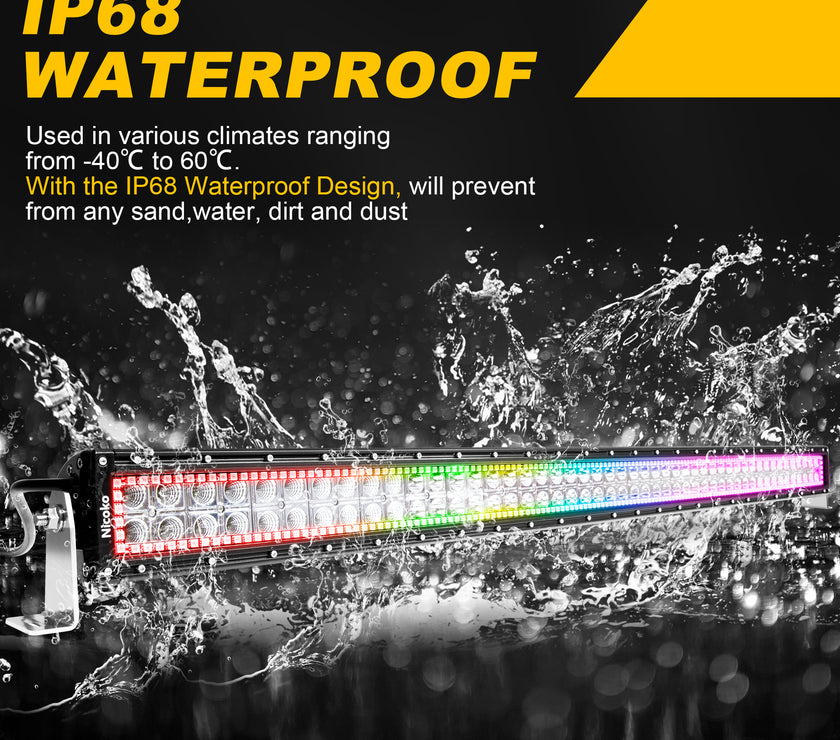 50 inch 288W 28800LM Straight Double Row Spot Flood LED Light Bar with RGB Halo Ring