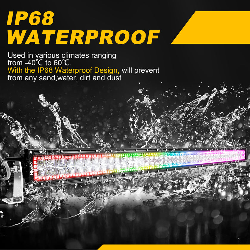 50 inch 288W 28800LM Straight Double Row Spot Flood LED Light Bar with RGB Halo Ring