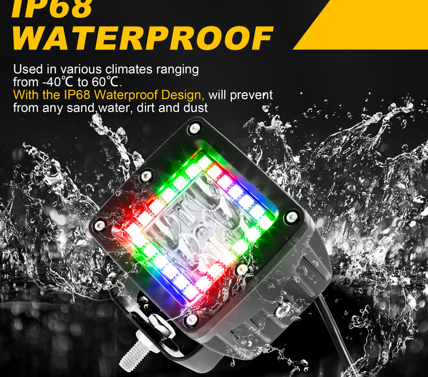 Nicoko 3 Inch 18w RGB led Works Light Offroad Lights Square pods Pack 4