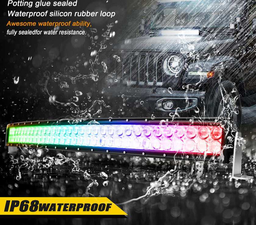 Nicoko 32" 180W Led Curved Chase Light Bar IP68 Waterproof Free Wiring Harness LED Strobe Flashing Light Bar Off Road Driving Fog Lamp for Jeeps, UTV, ATV, RZR, Trucks etc