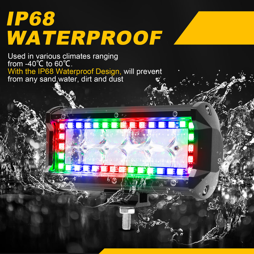 7 Inch 36W 3600LM Straight Double Row Spot Flood LED Light Bar with RGB Halo Ring Pack 2