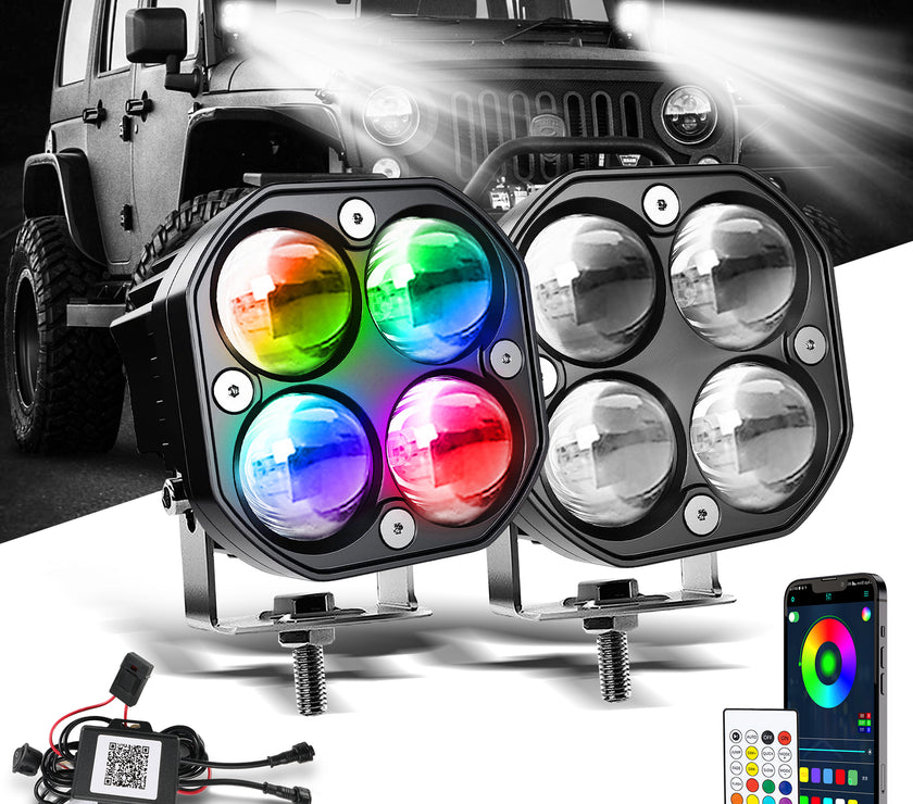 Nicoko 40W LED Spotlight Light Pods: Ultra Strong 4D Lens Design Pods Light with RGB Color Change Function Led Off Road Driving Fog Light Truck Spotlight Offroad Lights