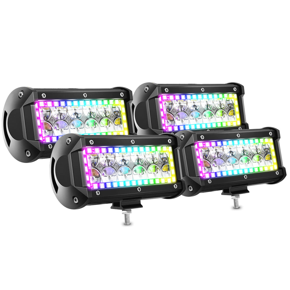 Nicoko 7 inch 36w Led Light Bar with Chasing RGB Halo Bluetooth&Remote