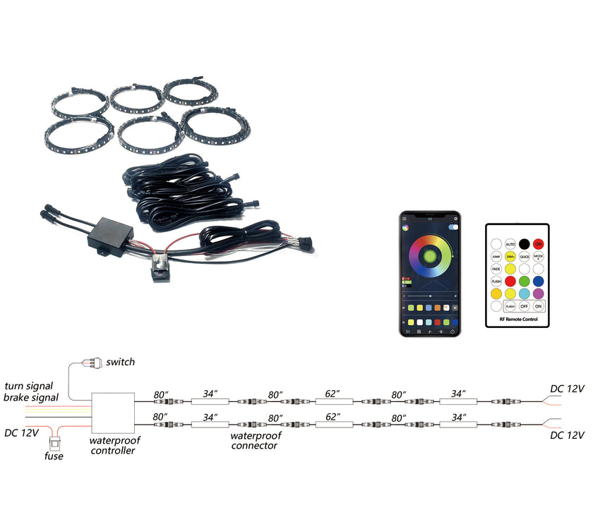 Nicoko LED side kit with rgb chasing light strip with APP&Remote Control IP68waterproof 12 months warranty for JKU and JLU