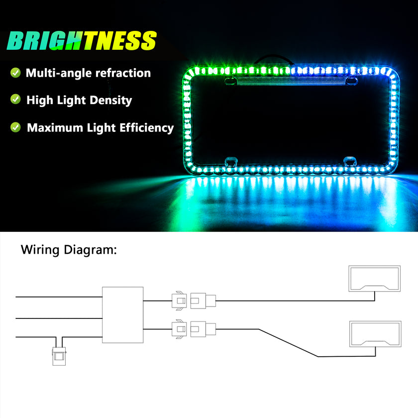 Nicoko Multicolour License Plate Lights APP&Remote Control License Plate Frames, IP68 Waterproof Multicolor LED Chasing Halo License Plate Lights with Brake Function (Clear car Plate -2pcs)