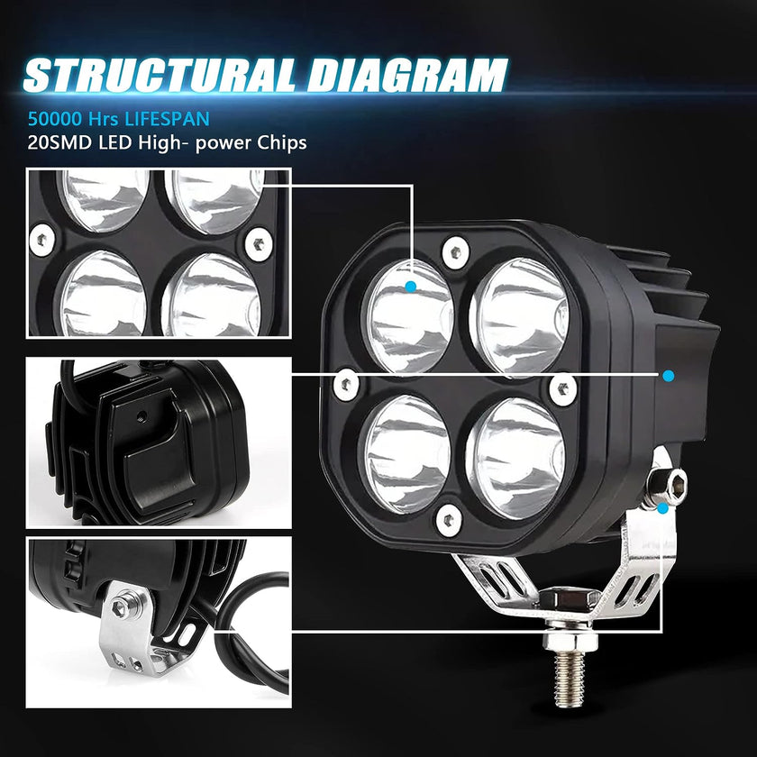 Nicoko Super Bright 40W LED Light Pods 2PCS Led Off Road Spotlight 4000LM Driving Light Led Work Light for Trucks, IP68 Waterproof