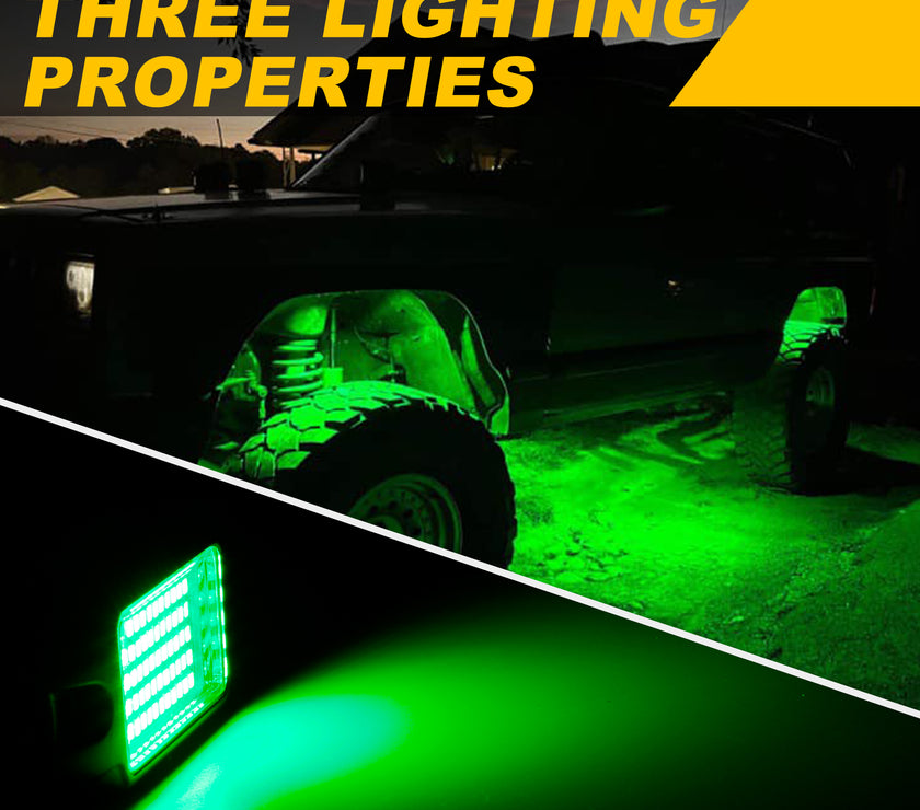 Nicoko 4Pods Pure Green 72 LEDs SMD Chips 72w High Power Rock Lights Kit Super Bright Green Offroad Car Boat Underglow Lights IP68 Waterproof for Truck SUV UTV ATV RZR