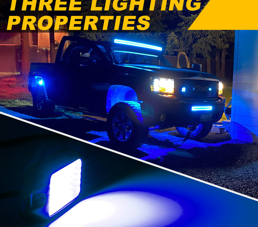 Nicoko 4Pods Pure Blue 72 LEDs SMD Chips 72w High Power Rock Lights Kit Super Bright Blue Offroad Car Boat Underglow Lights IP68 Waterproof for Truck SUV UTV ATV RZR