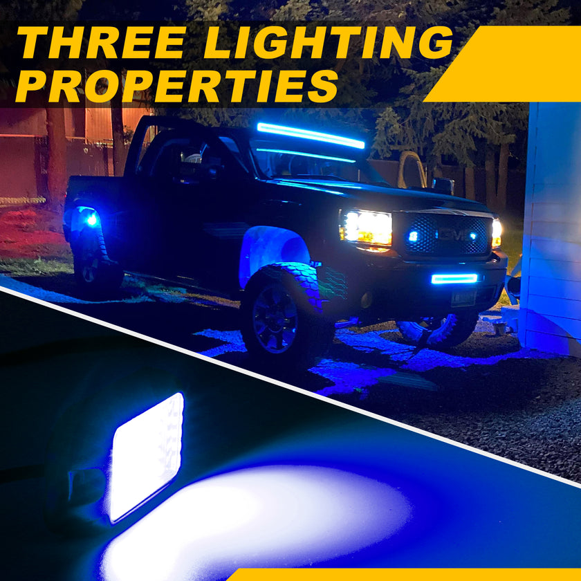 Nicoko 4Pods Pure Blue 72 LEDs SMD Chips 72w High Power Rock Lights Kit Super Bright Blue Offroad Car Boat Underglow Lights IP68 Waterproof for Truck SUV UTV ATV RZR