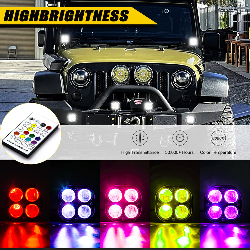 Nicoko 40W LED Spotlight Light Pods: Ultra Strong 4D Lens Design Pods Light with RGB Color Change Function Led Off Road Driving Fog Light Truck Spotlight Offroad Lights