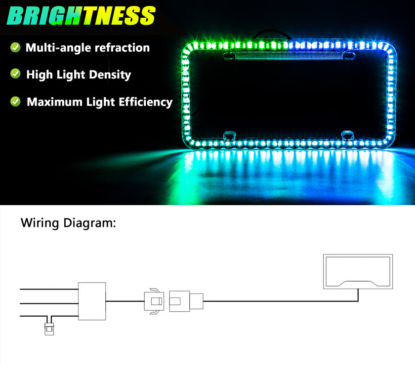 Nicoko Multicolour License Plate Lights APP&Remote Control 12 V License Plate Frames, IP68 Waterproof Multicolor LED Chasing Halo License Plate Lights with Brake Function (1PCS)