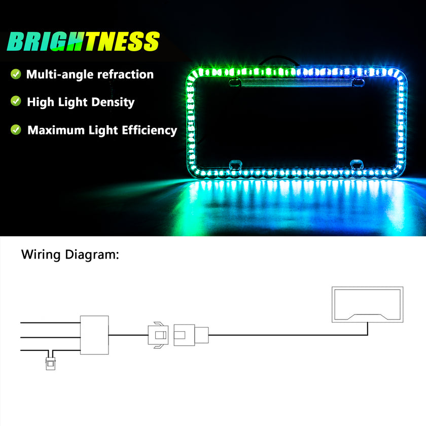 Nicoko Multicolour License Plate Lights APP&Remote Control 12 V License Plate Frames, IP68 Waterproof Multicolor LED Chasing Halo License Plate Lights with Brake Function (1PCS)