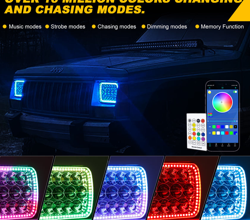 Nicoko 45w 7x6 RGB Chasing Headlights ,5x7 Led headlights High/Low Beam with Bluetooth Music &Remote control