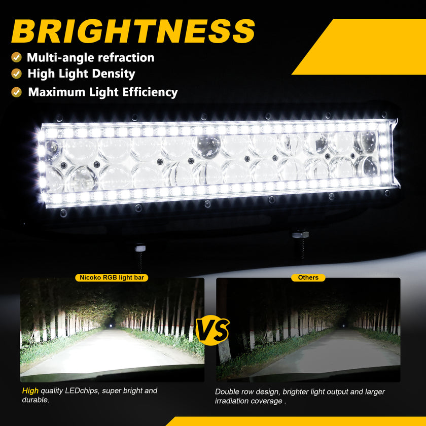 12 inch 72W 7200LM Straight Double Row Spot Flood LED Light Bar with RGB Halo Ring