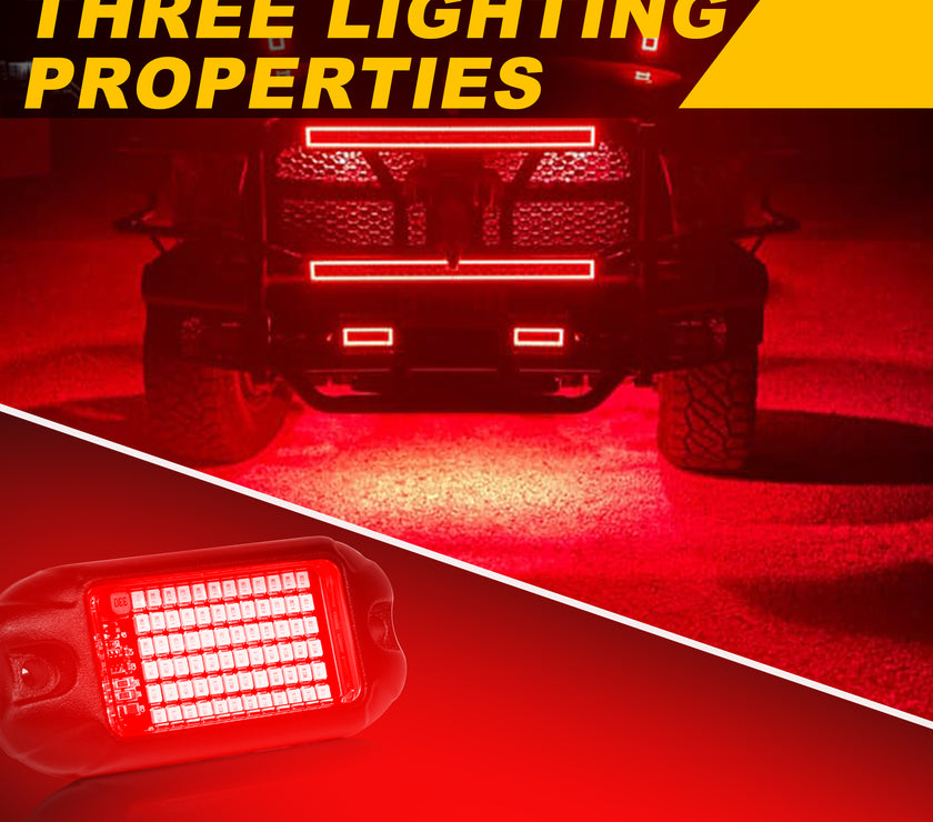 Nicoko 4Pods PureRed 72 LEDs SMD Chips 72w High Power Rock Lights Kit Super Bright Red Offroad Car Boat Underglow Lights IP68 Waterproof for Truck SUV UTV ATV RZR