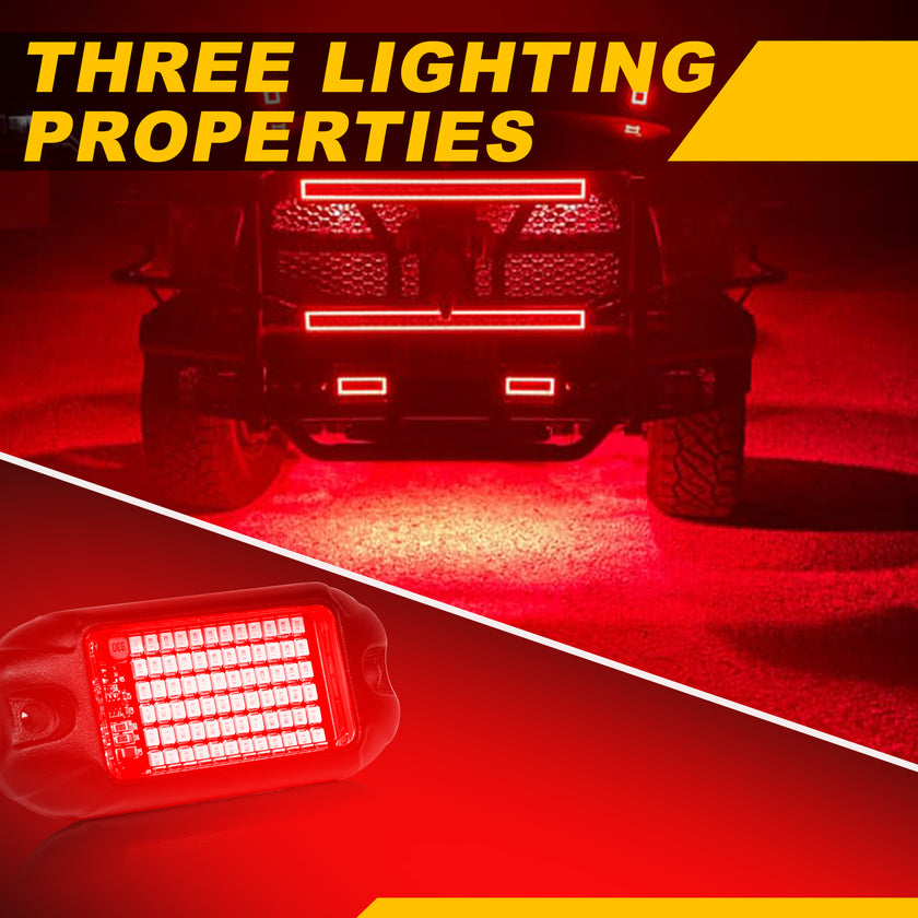 Nicoko 4Pods PureRed 72 LEDs SMD Chips 72w High Power Rock Lights Kit Super Bright Red Offroad Car Boat Underglow Lights IP68 Waterproof for Truck SUV UTV ATV RZR