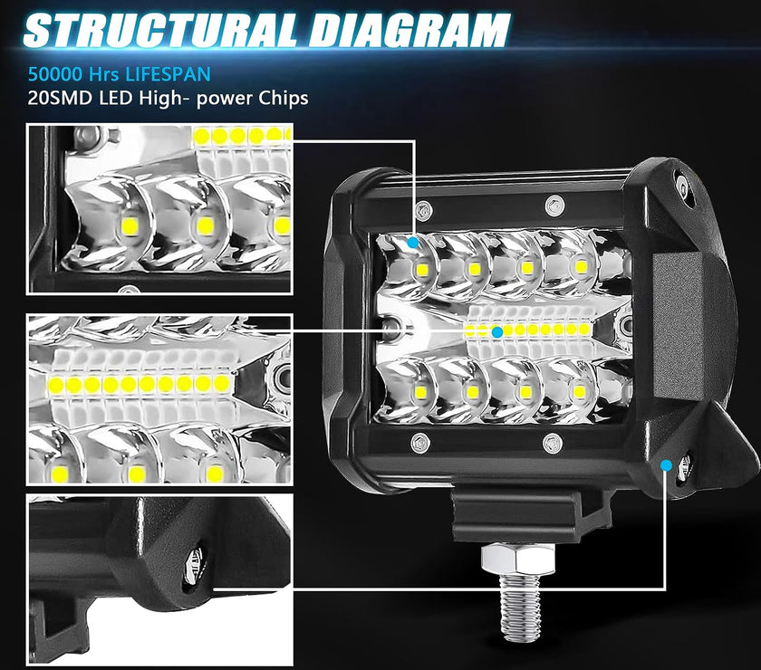 Nicoko 60W 4inch LED Light Pods 2PCS Led Off Road Spotlight 6000LM Super Bright Driving Light Led Work Light for Trucks, IP68 Waterproof