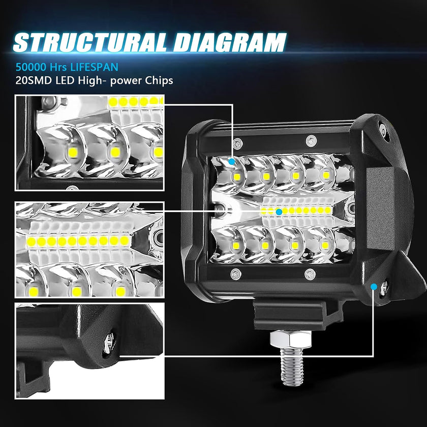 Nicoko 60W 4inch LED Light Pods 2PCS Led Off Road Spotlight 6000LM Super Bright Driving Light Led Work Light for Trucks, IP68 Waterproof