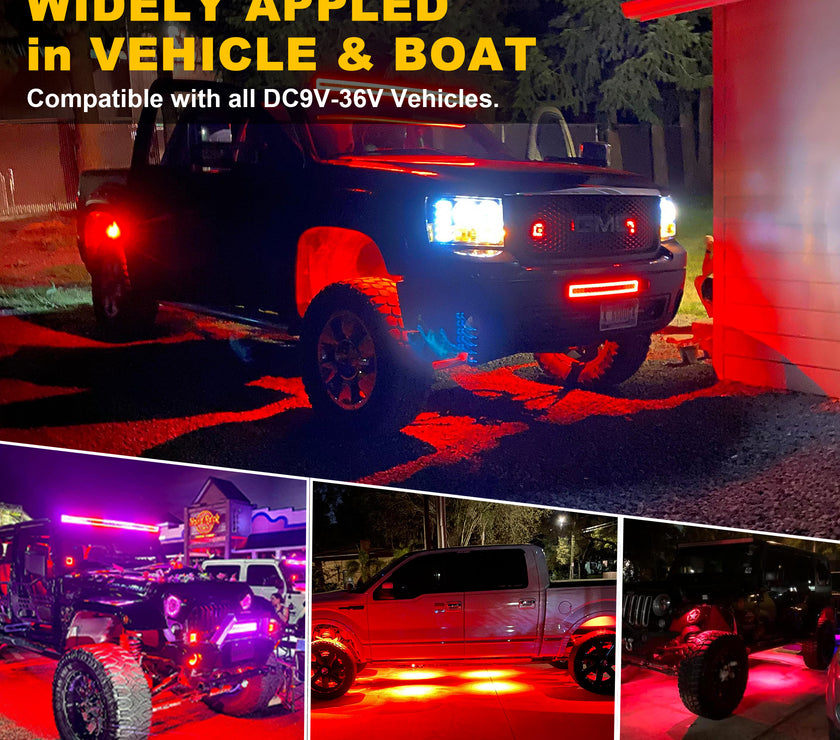 Nicoko 4Pods PureRed 72 LEDs SMD Chips 72w High Power Rock Lights Kit Super Bright Red Offroad Car Boat Underglow Lights IP68 Waterproof for Truck SUV UTV ATV RZR